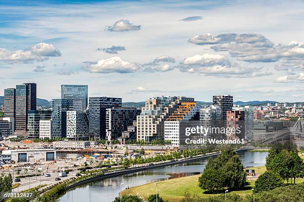 norway, oslo, bjorvika district, barcode project, high-rise buildings - oslo fotografías e imágenes de stock