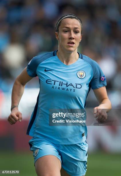 Lucy Bronze of Manchester City Women in action during the UEFA Women's Champions League semi final first leg match between Manchester City Women and...