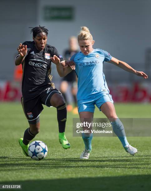 Kadeisha Buchanan of Olympique Lyonnais and Izzy Christiansen of Manchester City Women in action during the UEFA Women's Champions League semi final...