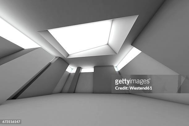 futuristic empty room, 3d rendering - deconstructivism stockfoto's en -beelden