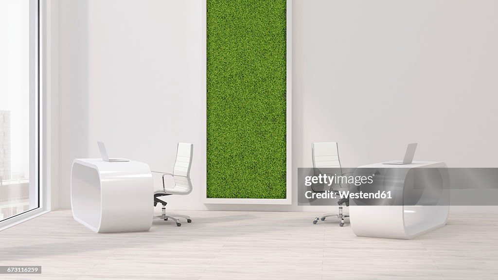 Modern office with living wall, 3D Rendering