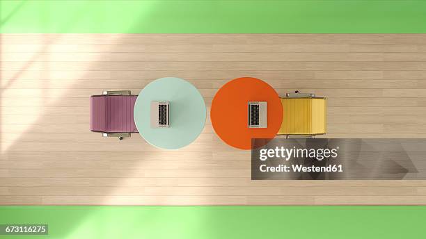 two workspaces seen from above, 3d rendering - symmetrie stock-grafiken, -clipart, -cartoons und -symbole