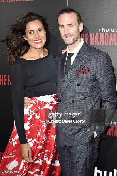Maria Dolores Dieguez and Joseph Fiennes attend the Premiere Of Hulu's "The Handmaid's Tale" - Arrivals at The Dome at Arclight Hollywood on April...