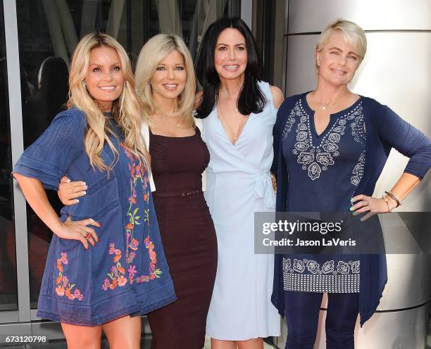 Actresses Kelly Packard, Donna D'Errico, Nancy Valen, and Erika Eleniak attend the "Baywatch" SlowMo Marathon at Microsoft Square on April 22, 2017...