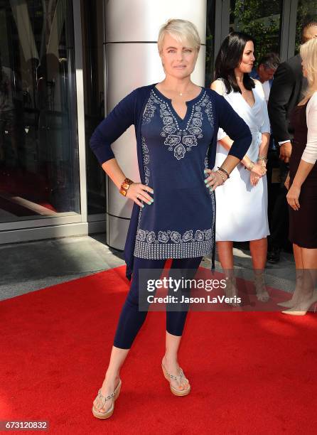 Actress Erika Eleniak attends the "Baywatch" SlowMo Marathon at Microsoft Square on April 22, 2017 in Los Angeles, California.