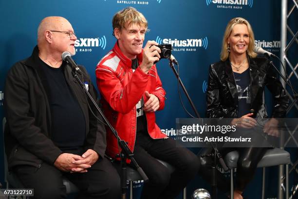 Richie Williamson, Dustin Pittman and Nancy Donahue talk with Marc Benecke and Myra Scheer during a SiriusXM Town Hall taping on Studio 54 Radio...