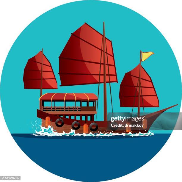 dschunke - hong kong junk boat stock-grafiken, -clipart, -cartoons und -symbole