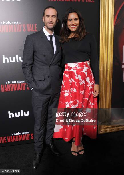 Actor Joseph Fiennes and wife Maria Dolores Dieguez arrive at the premiere of Hulu's "The Handmaid's Tale" at ArcLight Cinemas Cinerama Dome on April...