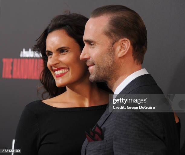 Actor Joseph Fiennes and wife Maria Dolores Dieguez arrive at the premiere of Hulu's "The Handmaid's Tale" at ArcLight Cinemas Cinerama Dome on April...