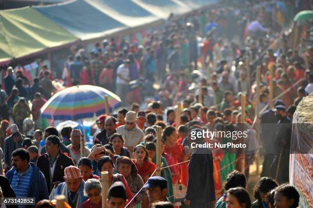 Devotees linning in a queue to perform puja at Matatritha temple in Kathmandu, Nepal on Wednesday, April 26, 2017. Mother's day or Matatritha Aunshi...