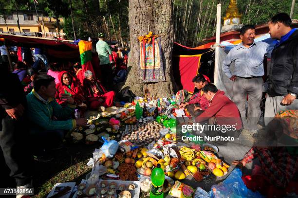 Nepalese Devotees from Tamang Community offering ritual puja at Matatritha temple in Kathmandu, Nepal on Wednesday, April 26, 2017. Mother's day or...