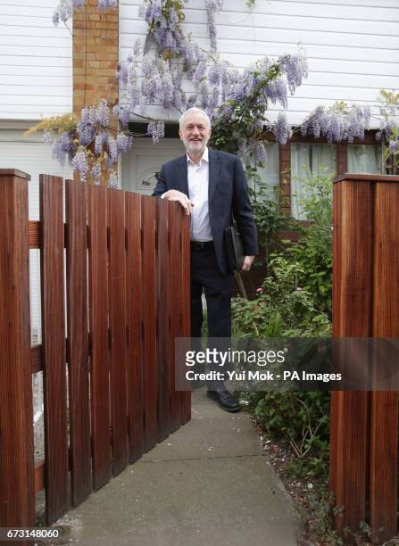 Labour leader Jeremy Corbyn leaves his home in north London, before attending Prime Minister's Questions.