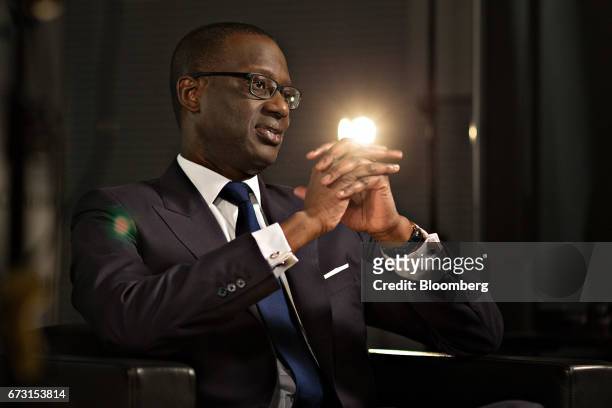 Tidjane Thiam, chief executive officer of Credit Suisse Group AG, pauses during a Bloomberg Television interview in Zurich, Switzerland, on...