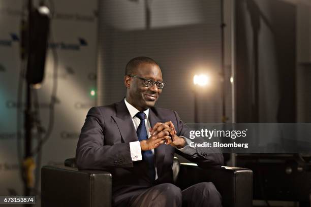 Tidjane Thiam, chief executive officer of Credit Suisse Group AG, pauses during a Bloomberg Television interview in Zurich, Switzerland, on...