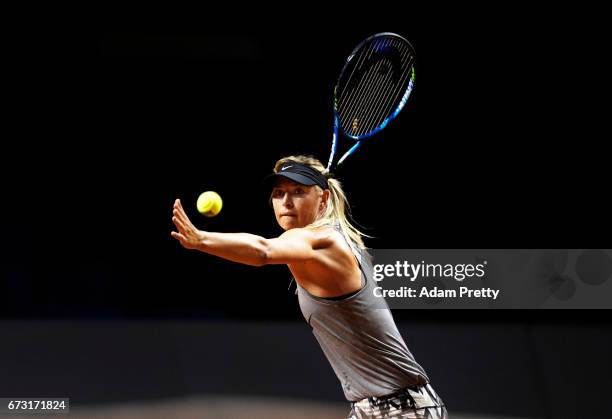 Maria Sharapova of Russia in action during training before her match against Roberta Vinci of Italy during the Porsche Tennis Grand Prix at Porsche...