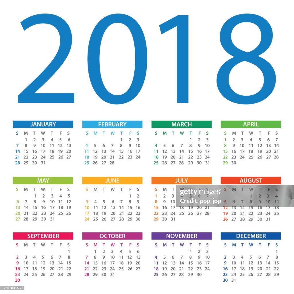 Calendario 2018 - versión americana