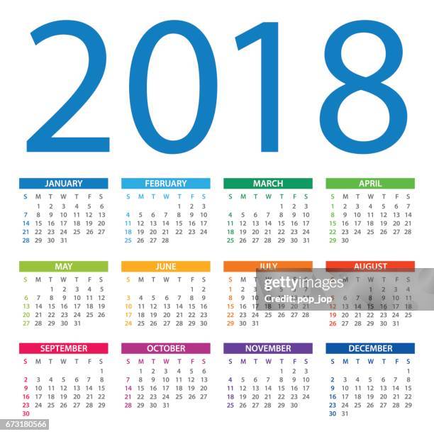 calendar 2018 - american version - 2017 calendar stock illustrations