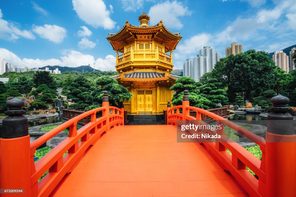 Red bridge in Nan Lian Garden, Diamond Hills, Hong Kong