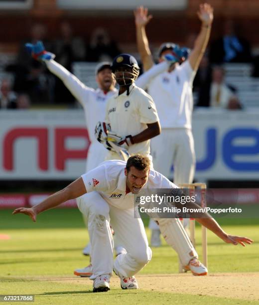 England bowler Chris Tremlett appeals unsuccessfully for the wicket of India's Abhinav Mukund during the 1st Test match at Lord's cricket ground in...