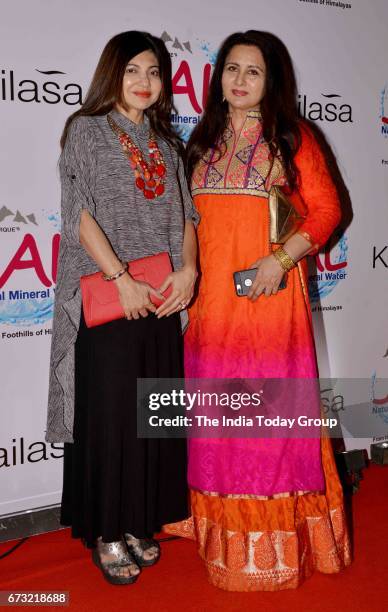 Alka Yagnik and Poonam Dhillon during the celebration of Kailash Khers band Kailasa .