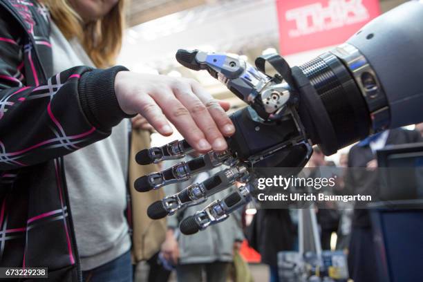 Hanover Fair 2017. Much admired - shake hands with the human robot model of a 5-Finger Gripping Hand.