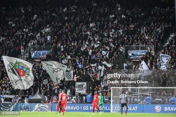 Fans of Angers during the Semi final of the French Cup match between Angers and Guingamp at Stade Jean Bouin on April 25, 2017 in Angers, France.