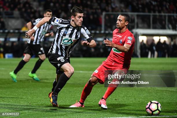 Baptiste Santamaria and Nill De pauw of Guingamp during the Semi final of the French Cup match between Angers and Guingamp at Stade Jean Bouin on...