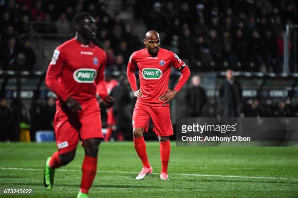 Jimmy Briand of Guingamp looks dejected during the Semi final of the French Cup match between Angers and Guingamp at Stade Jean Bouin on April 25,...
