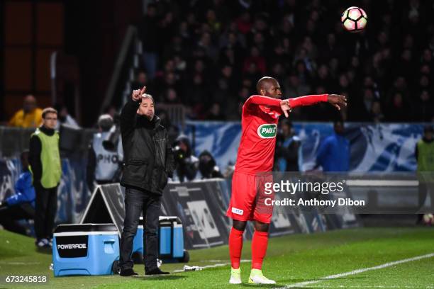 Stephane Moulin coach of Angers and Jeremy Sorbon of Guingamp during the Semi final of the French Cup match between Angers and Guingamp at Stade Jean...