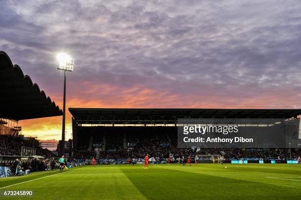 General view with a sunset during the Semi final of the French Cup match between Angers and Guingamp at Stade Jean Bouin on April 25, 2017 in Angers,...