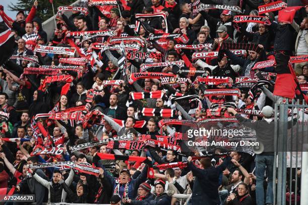 Fans of Guingamp during the Semi final of the French Cup match between Angers and Guingamp at Stade Jean Bouin on April 25, 2017 in Angers, France.