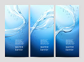 Vector blue background with flows and drops of crystal clear water