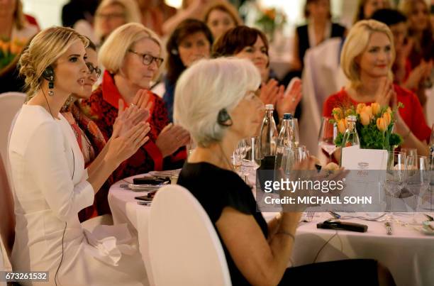 Ivanka Trump , daughter and adviser of U.S. President Donald Trump, listens to a speech of German Chancellor Angela Merkel during a dinner after she...
