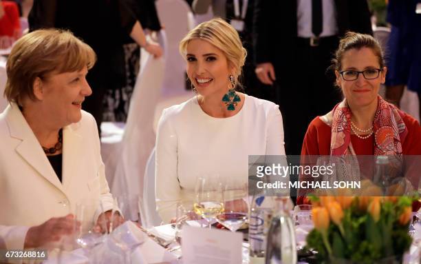 Ivanka Trump , daughter and adviser of U.S. President Donald Trump, and German Chancellor Angela Merkel , attend a dinner after they participated in...