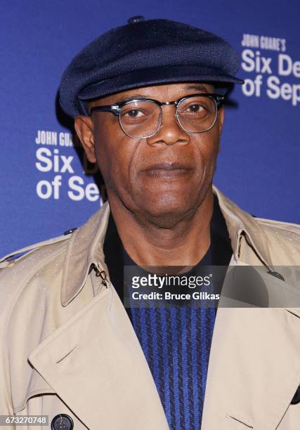 Samuel L Jackson poses at the opening night for "Six Degrees of Separation" on Broadway at The Barrymore Theatre on April 25, 2017 in New York City.