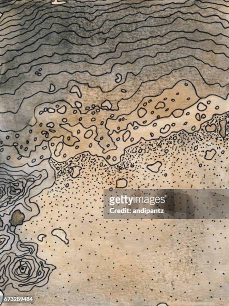 line art illustration resembling topographical map of a beach - coastline stock illustrations
