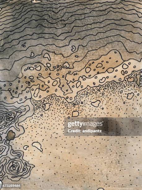 line art illustration resembling topographical map of a beach - waters edge stock illustrations