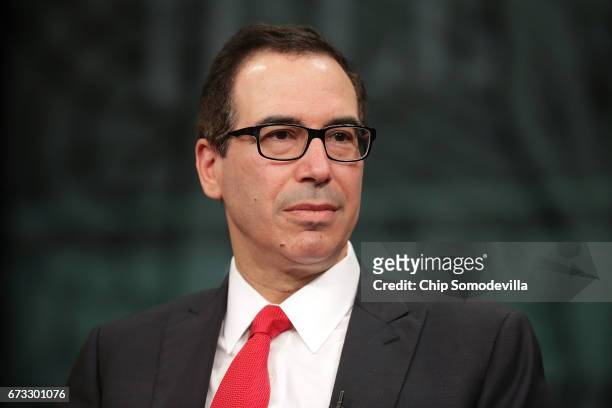 Treasury Secretary Steven Mnuchin participates in an interview during The Hill's Newsmaker Series "Prospects for Tax Reform" at the Newseum April 26,...