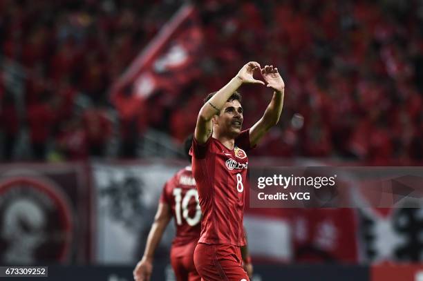 Oscar of Shanghai SIPG celebrates after a goal during 2017 AFC Champions League group match between Shanghai SIPG F.C. And F.C. Seoul at Shanghai...