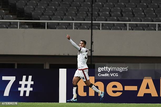 Maurinho of FC Seoul celebrates during 2017 AFC Champions League group match between Shanghai SIPG F.C. And F.C. Seoul at Shanghai Stadium on April...