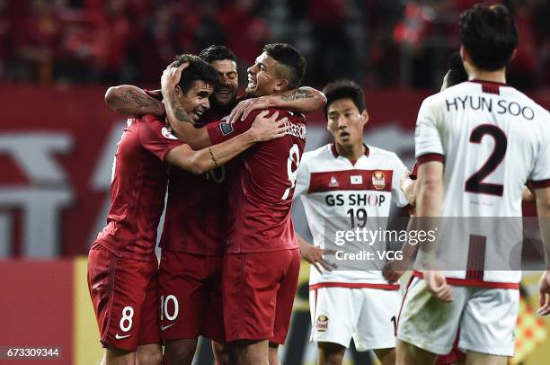 Oscar of Shanghai SIPG celebrates after a goal during 2017 AFC Champions League group match between Shanghai SIPG F.C. And F.C. Seoul at Shanghai...