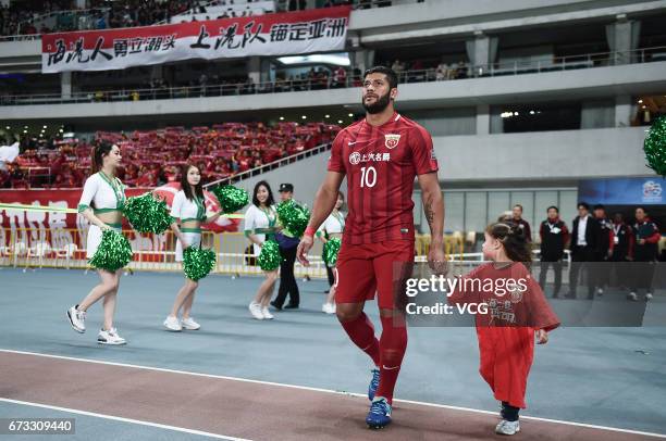 Hulk of Shanghai SIPG walks into field prior to 2017 AFC Champions League group match between Shanghai SIPG F.C. And F.C. Seoul at Shanghai Stadium...