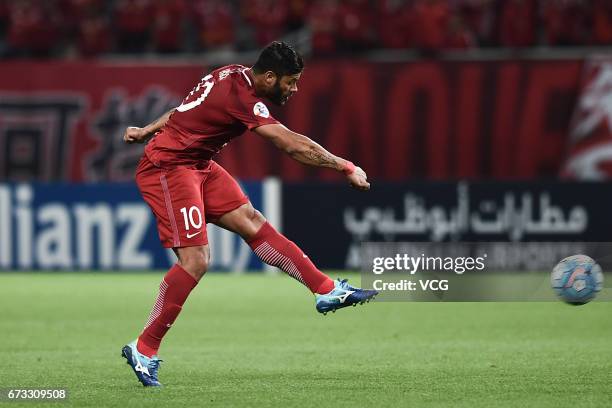 Hulk of Shanghai SIPG shoots during 2017 AFC Champions League group match between Shanghai SIPG F.C. And F.C. Seoul at Shanghai Stadium on April 26,...