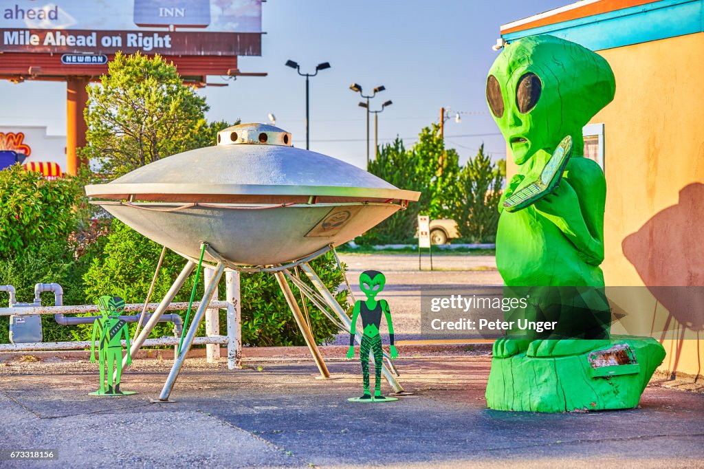The town of Roswell, famous for location of controversial UFO crash in 1947, New Mexico, USA
