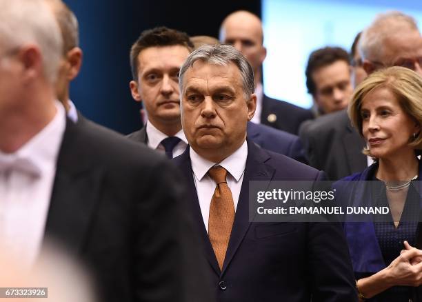 Hungary's Prime Minister Viktor Orban arrives to address the planery session at the European Parliament on the situation in Hungary, in Brussels on...