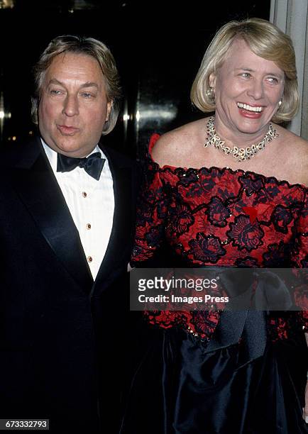 Arnold Scaasi and Liz Smith attend the 1992 Metropolitan Museum of Art's Costume Institute Gala circa 1992 in New York City.