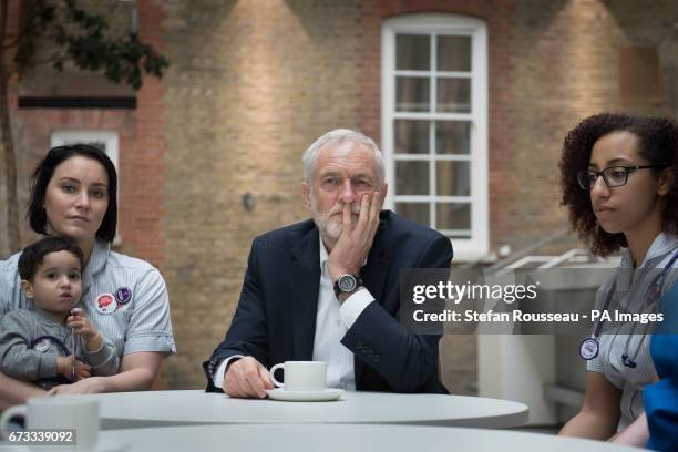 Labour leader Jeremy Corbyn meets NHS nurses, student nurses and midwives to discuss Labour&acirc;s three point election guarantee for NHS staff at...