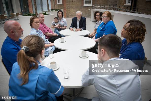 Labour leader Jeremy Corbyn meets NHS nurses, student nurses and midwives to discuss Labour&acirc;s three point election guarantee for NHS staff at...
