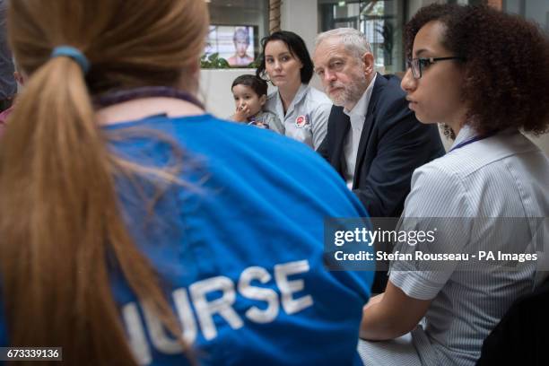 Labour leader Jeremy Corbyn meets NHS nurses, student nurses and midwives to discuss Labour&acirc;s three point election guarantee for NHS staff at...