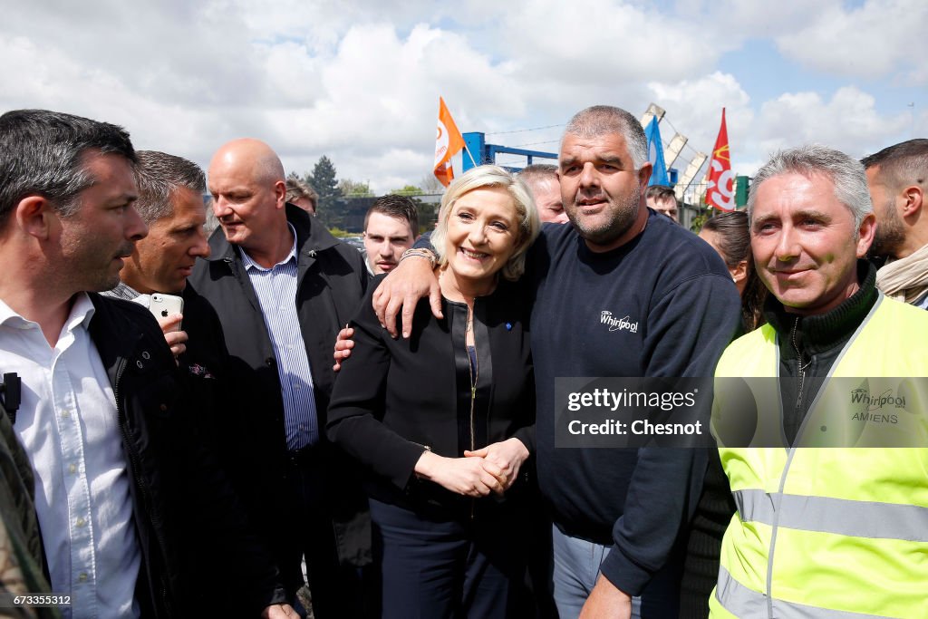 Presidential Candidate Marine Le Pen Visits Whirpool Factory In Amiens